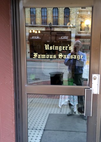 Standing At sausage makers Usinger's Front Door