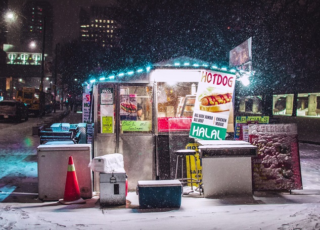 Hot Dog Stand On Snowy Night